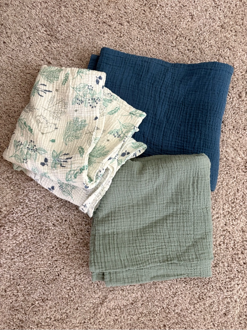 Amazon Muslin Throw Set in Blue, Sage & Cream